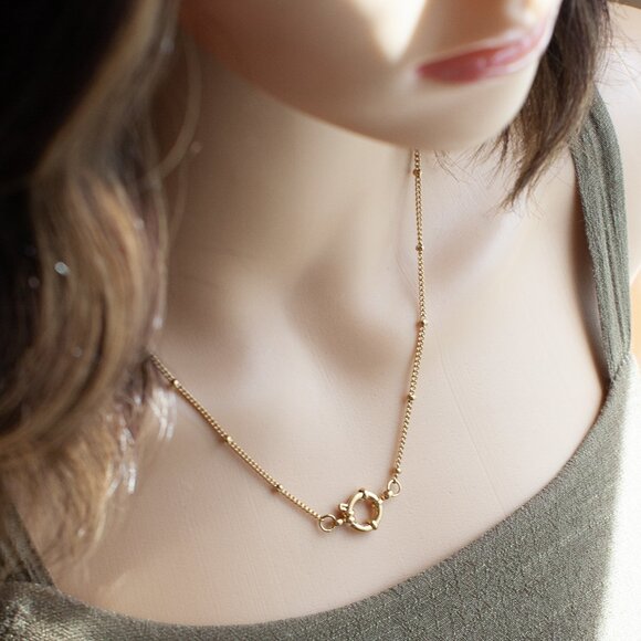 18K Gold Bead Station Stacking Layering Necklace - Picture 4 of 9